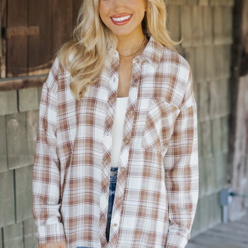 mocha plaid flannel button down shirt 825098