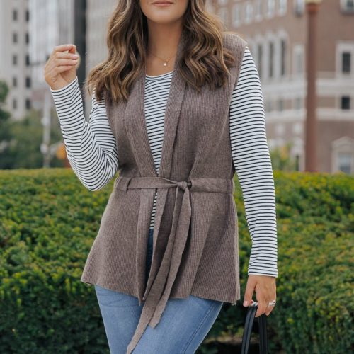 mocha tie front sweater vest 392560