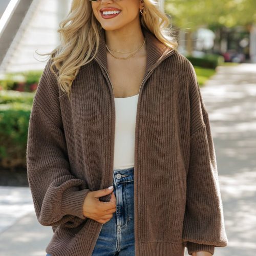 mocha zip up sweater jacket 620436