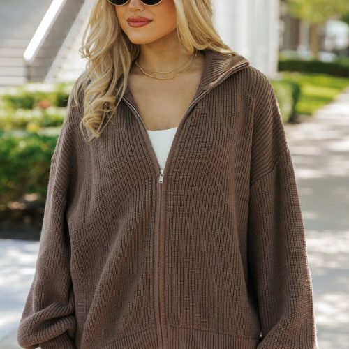 mocha zip up sweater jacket 687010