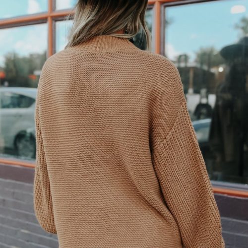 mock neck camel seam detail sweater 121826