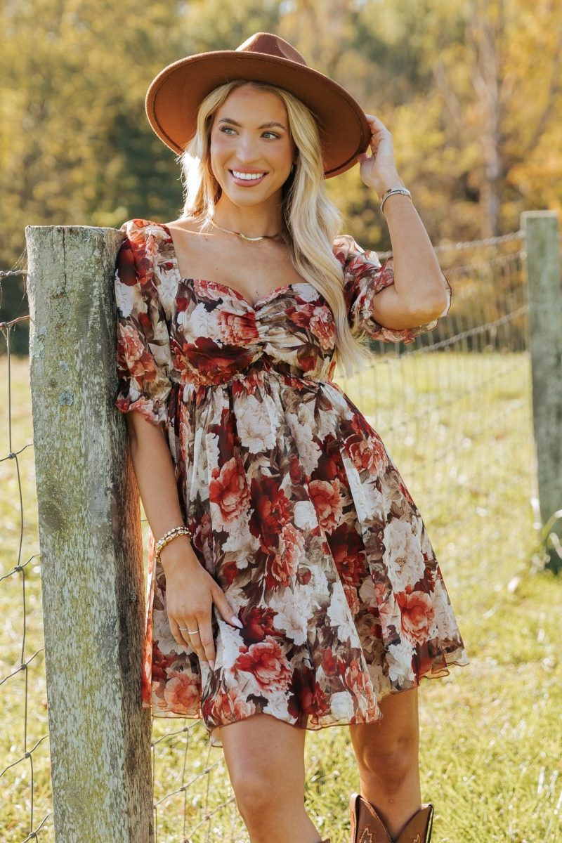 multi floral print sweetheart mini dress 107284