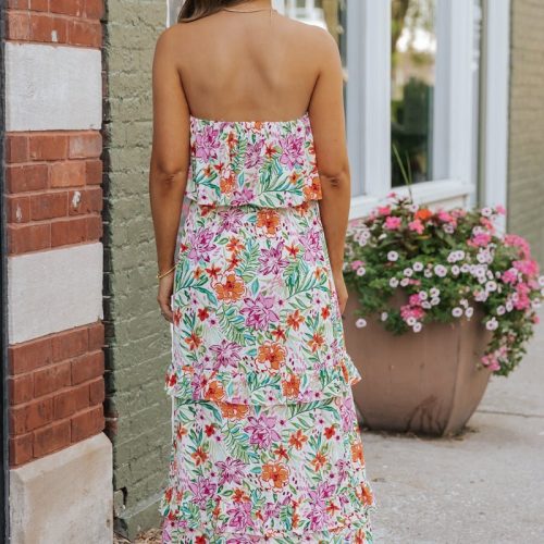 multi floral strapless slit maxi dress 232584