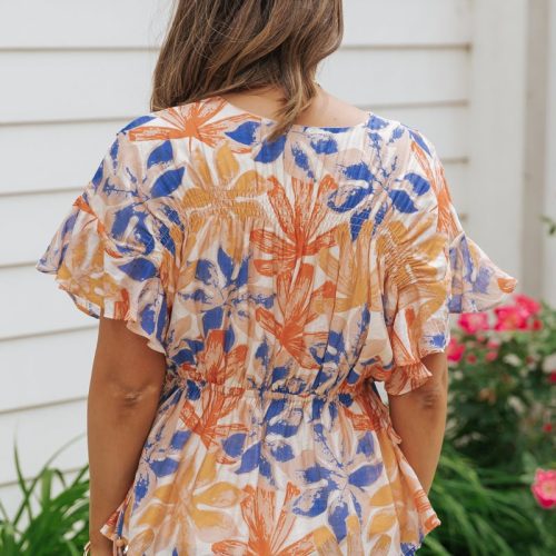 multi orange floral print smock top 230606