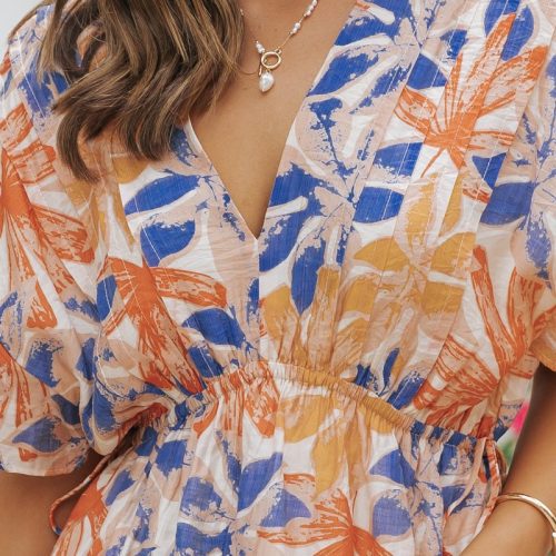 multi orange floral print smock top 440851