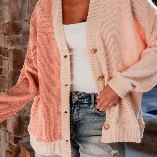 multi pink color block button down cardigan 775692