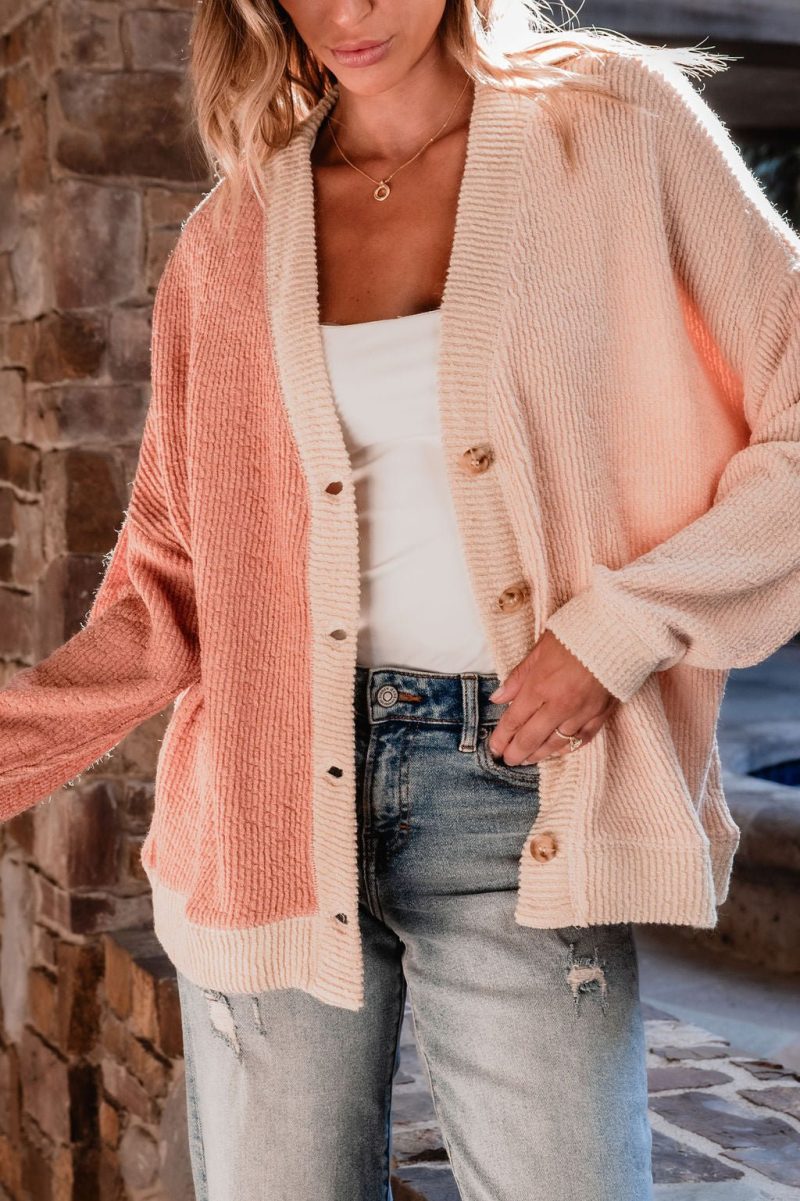 multi pink color block button down cardigan 775692