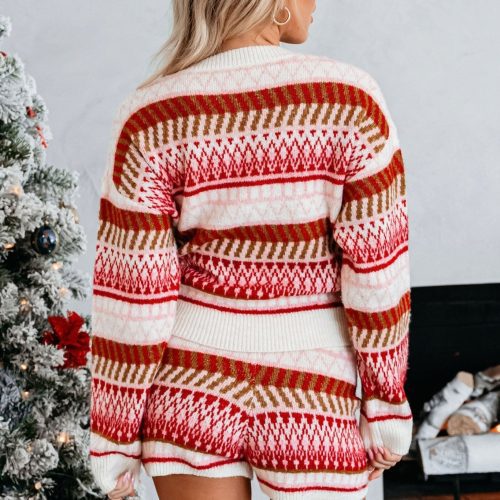 multi red striped sweater and shorts set 155406