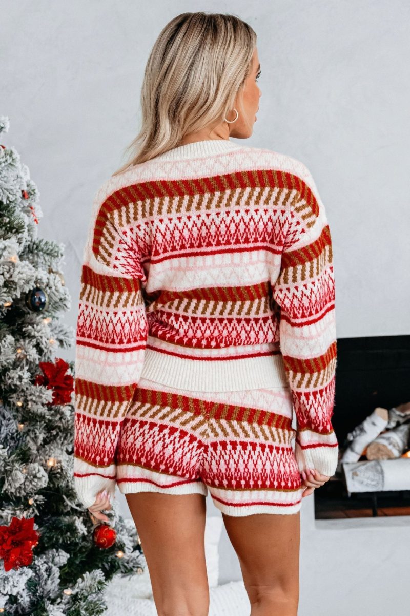 multi red striped sweater and shorts set 155406