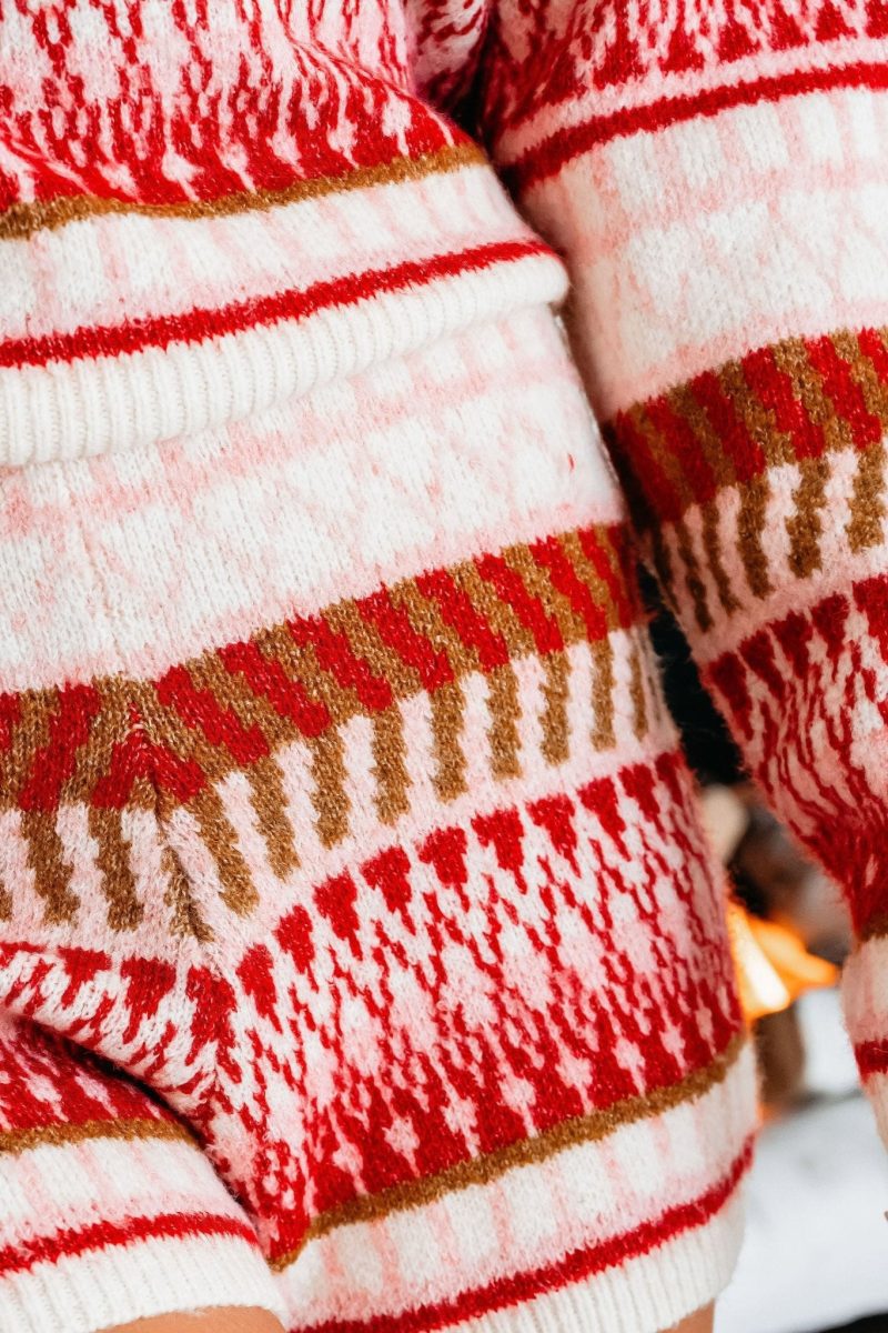 multi red striped sweater and shorts set 321881