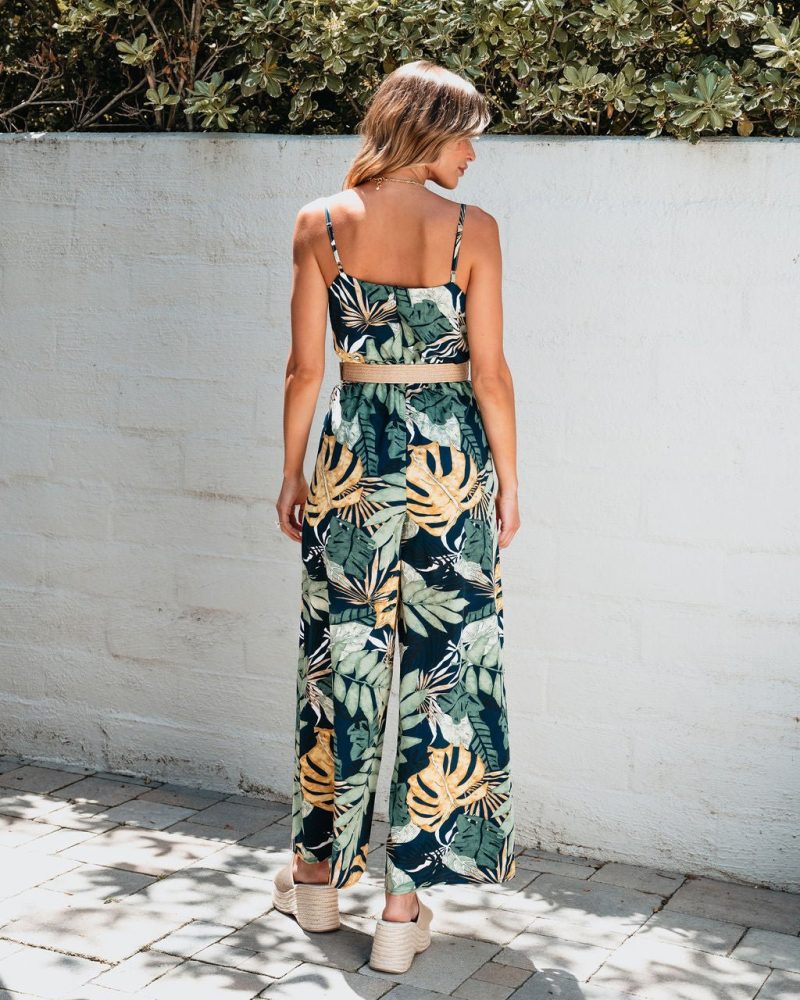 multi tropical print belted jumpsuit pre order 372070