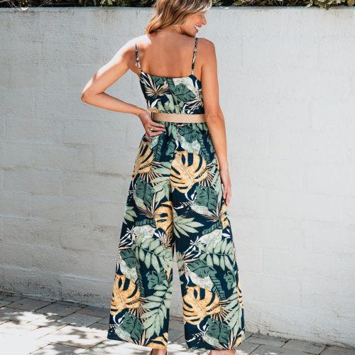 multi tropical print belted jumpsuit pre order 486065