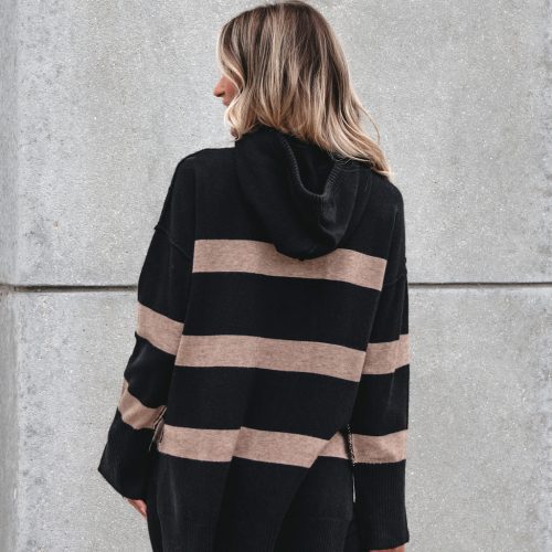 muse by magnolia black and taupe striped hooded sweater 268996