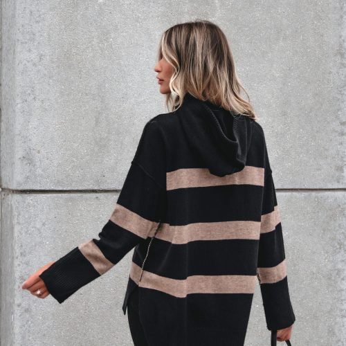 muse by magnolia black and taupe striped hooded sweater 818536