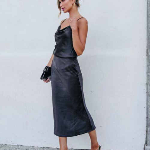 muse by magnolia black satin midi skirt 519832