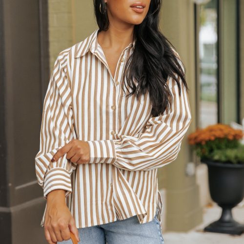 muse by magnolia camel striped button down shirt 196423