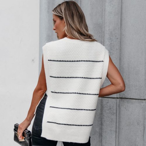 muse by magnolia cream and black striped sweater vest 737667