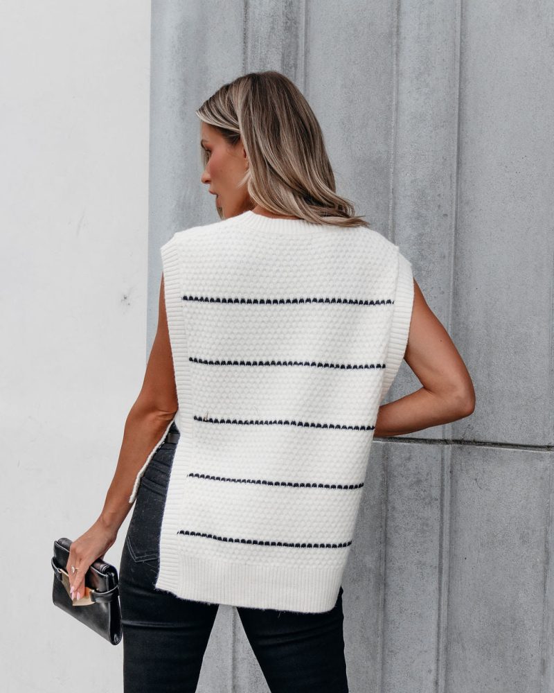 muse by magnolia cream and black striped sweater vest 737667