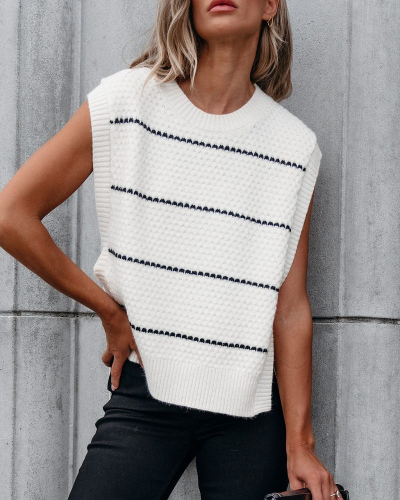 muse by magnolia cream and black striped sweater vest 961101