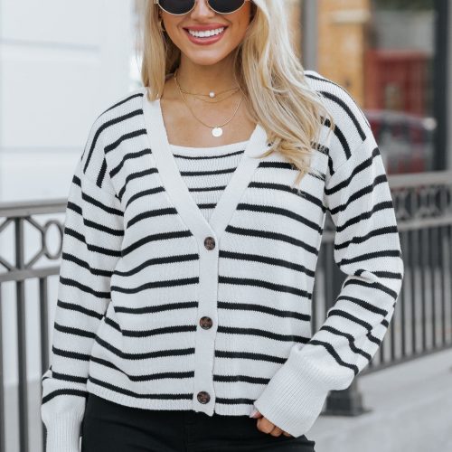 natural and black striped sweater cardigan 268279