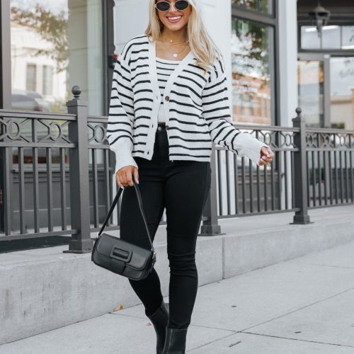 natural and black striped sweater cardigan 278187