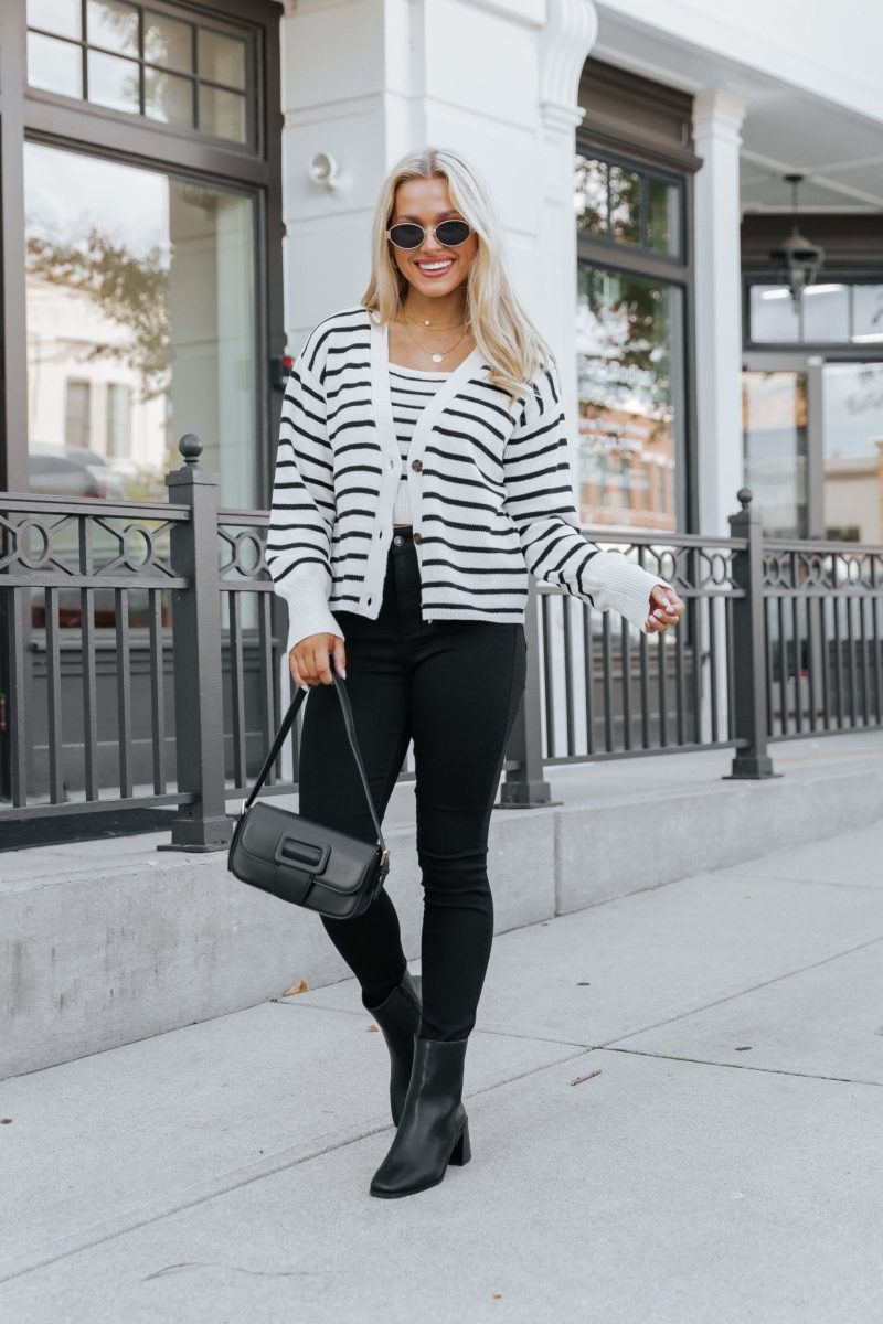 natural and black striped sweater cardigan 278187