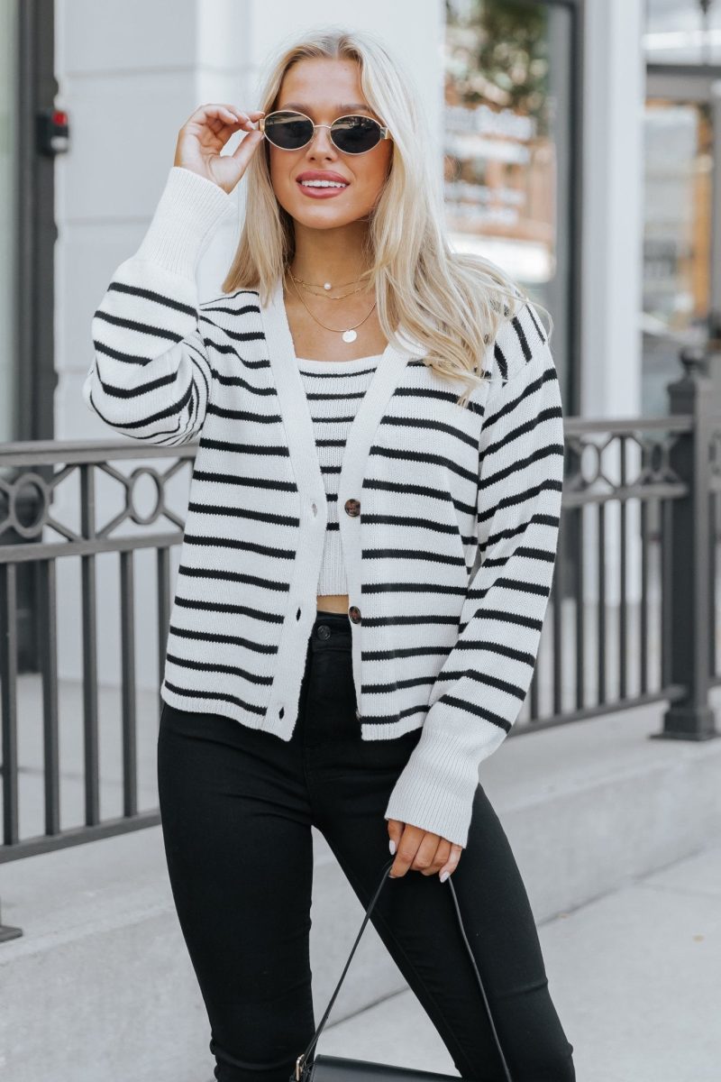 natural and black striped sweater cardigan 507578