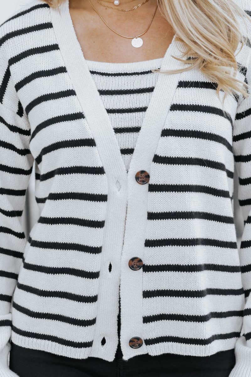 natural and black striped sweater cardigan 529350