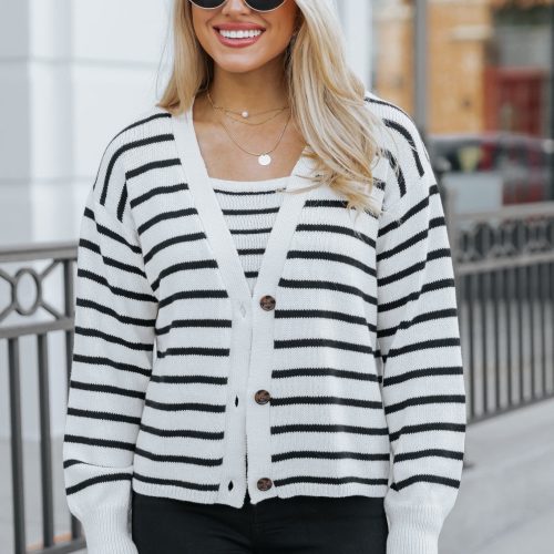 natural and black striped sweater cardigan 786164