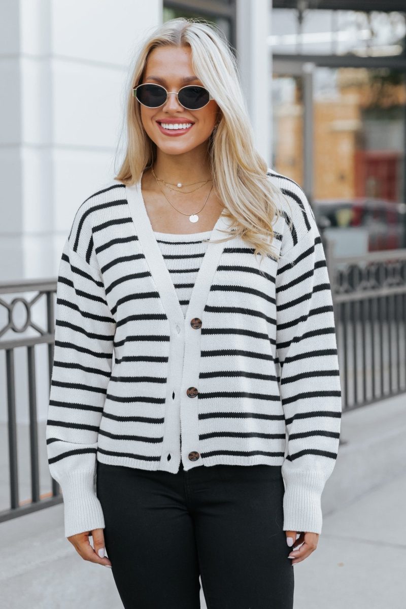 natural and black striped sweater cardigan 786164