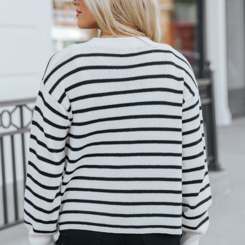 natural and black striped sweater cardigan 871241