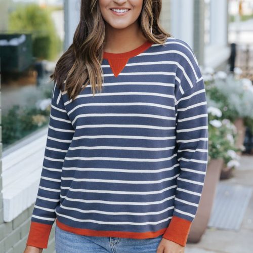 navy and white stripe contrast sweater 424368