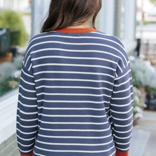 navy and white stripe contrast sweater 939949