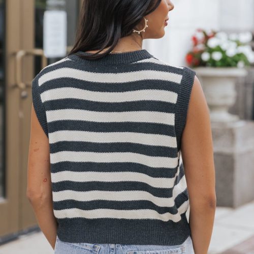 navy striped sleeveless sweater pre order 245550