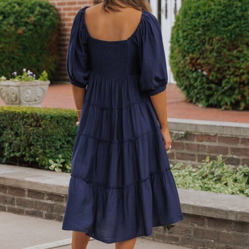 navy sweetheart tiered midi dress 553773