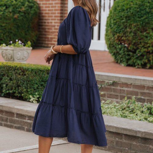 navy sweetheart tiered midi dress 851822