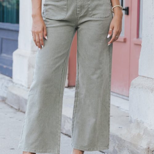 Neutral High Waisted Wide Leg Pants - Olive - Magnolia Boutique