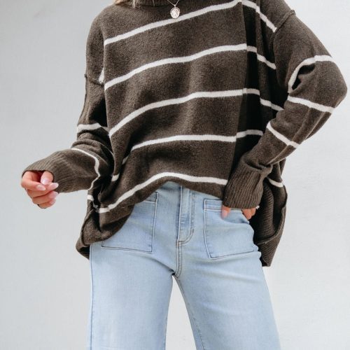 next to me olive striped pullover sweater 129418