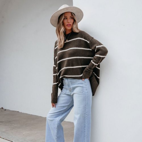 next to me olive striped pullover sweater 526370