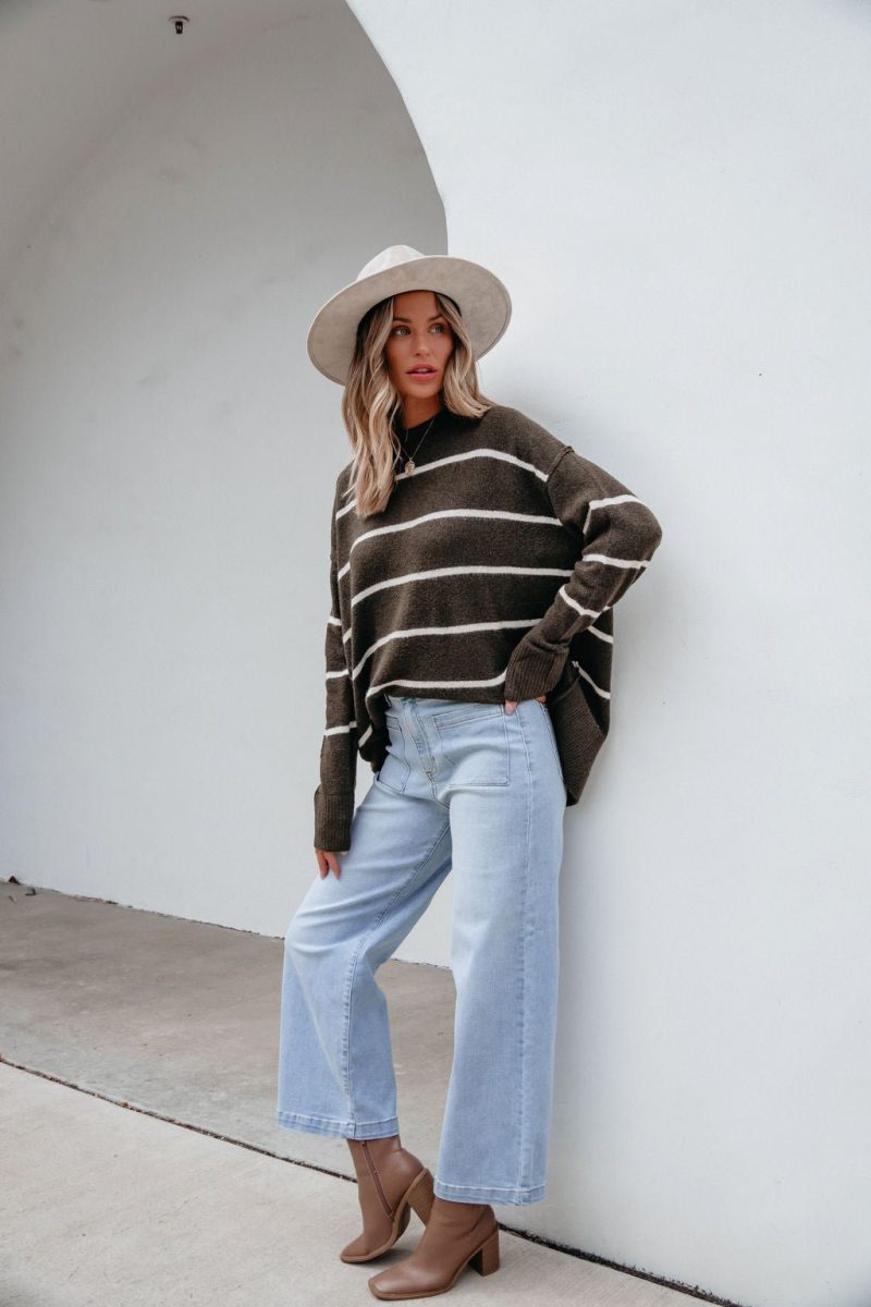 next to me olive striped pullover sweater 526370