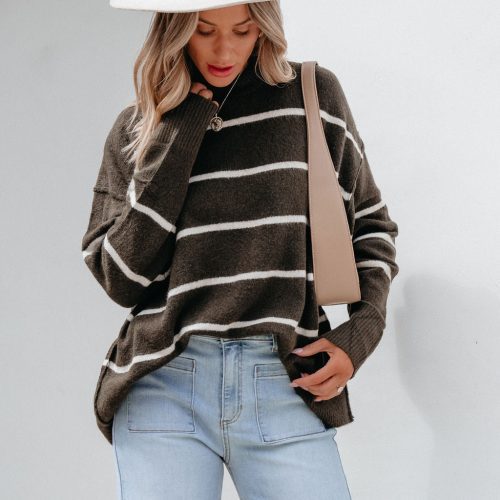 next to me olive striped pullover sweater 541190