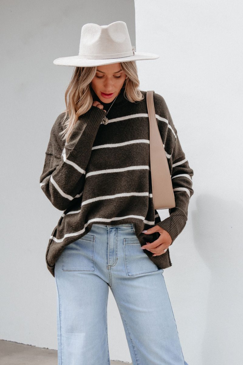 next to me olive striped pullover sweater 541190