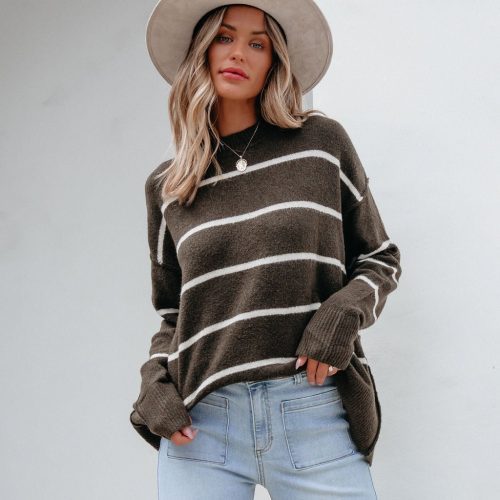 next to me olive striped pullover sweater 587606