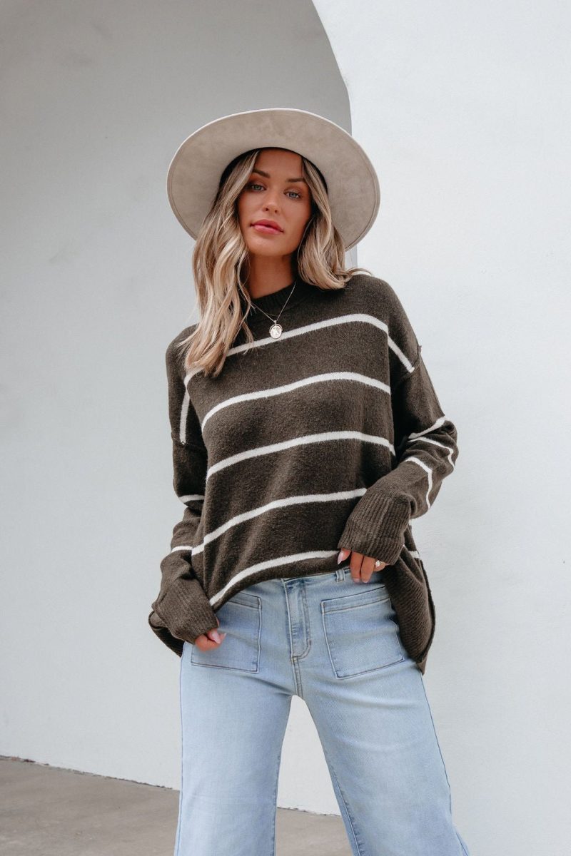 next to me olive striped pullover sweater 587606