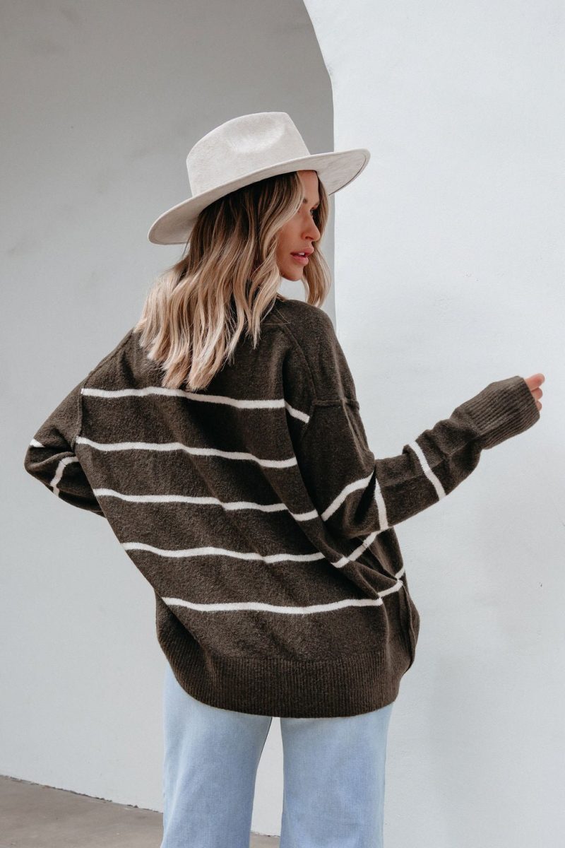 next to me olive striped pullover sweater 740610