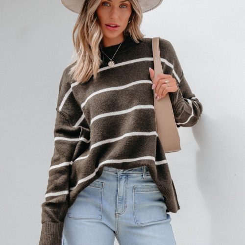 next to me olive striped pullover sweater 810809