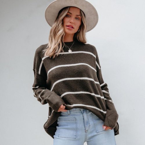 next to me olive striped pullover sweater 870568