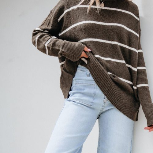 next to me olive striped pullover sweater 889187