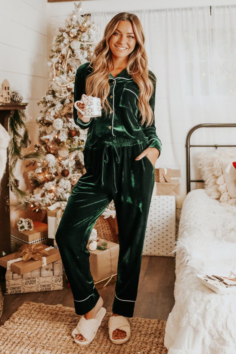 north pole green velvet pajama set final sale 471321