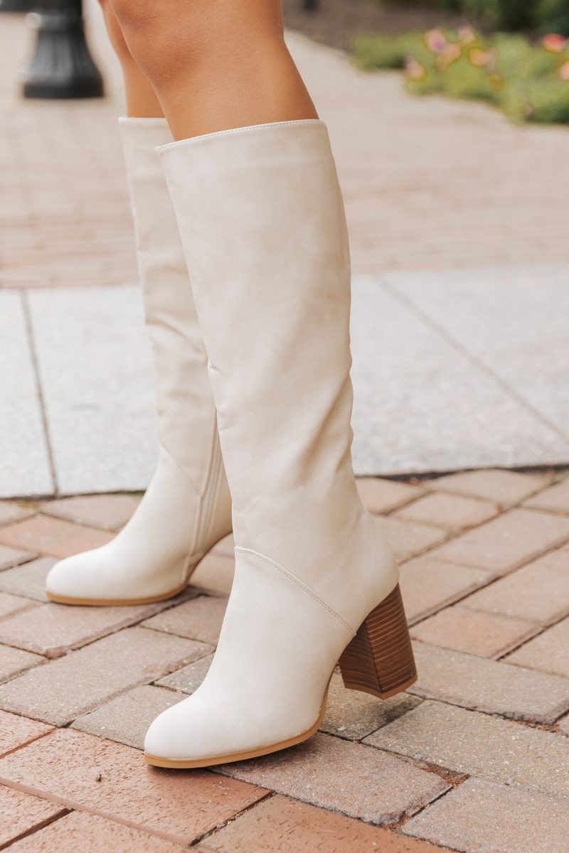 nude suede knee high heeled boots 777127